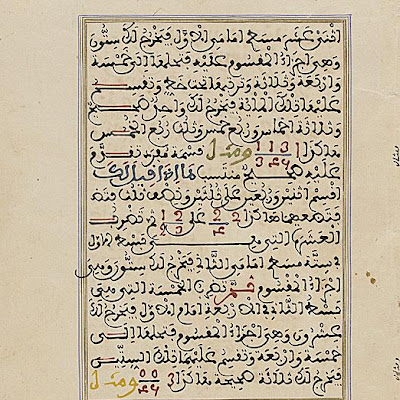 Folio from a Mathematical Treatise :: Origin = North Africa, Morocco (?) :: Period = 18th-19th century :: Collection = Gift of Mrs. Victoria C. Moore (M.88.206a-b) :: Type = Manuscript Page; Calligraphy; Bookmanuscriptalbum, Ink and opaque watercolor on paper, 8 38 x 6 12 in. (21.3 x 16.5 cm) M88_206b.jpg