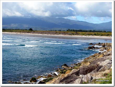 Westport beach from the harbour break water.