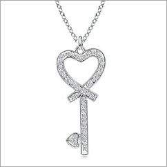 Round Diamond Heart Key Pendant in 14K White Gold Round Diamond Heart Key Pendant in 14K White Gold