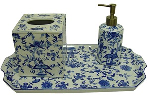 Blue Bathroom Accessories on Above   Blue And White Porcelain Bathroom Accessories From Overstock