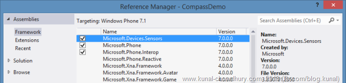 Add Microsoft.Devices.Sensors.dll reference in project