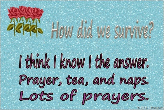 Surving by Prayer, tea and naps