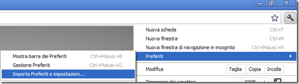 Funzione Importa Preferiti e impostazioni
