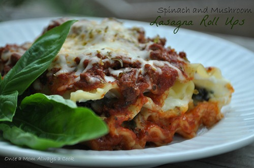 spinach and mushroom lasagna roll ups