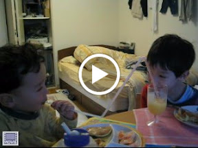 Eidan tries out Kai's mega-straw