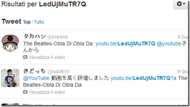 Twitter Search tweet con titolo canzone di YouTube Twitter Search tweet con titolo canzone di YouTube