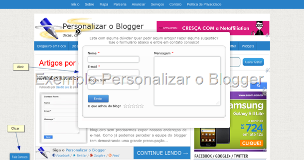 Formulário de contato estilo popup