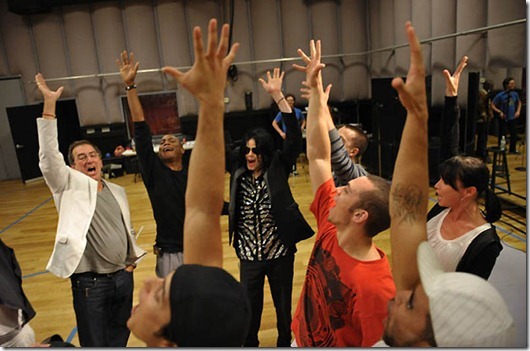 BURBANK, CA - MAY 06: In this handout photo provided by AEG/Concerts West choreographer/director Kenny Ortega (L) and Michael Jackson (C) rehearse for the "This Is It" tour on May 6, 2009 in Burbank, California. (Photo by John Shearer/AEG/Concerts West via Getty Images) *** Local Caption *** Michael Jackson;Kenny Ortega