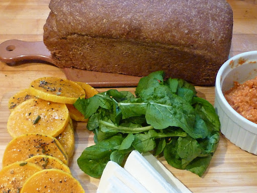 Sandwich ingredients assembled.