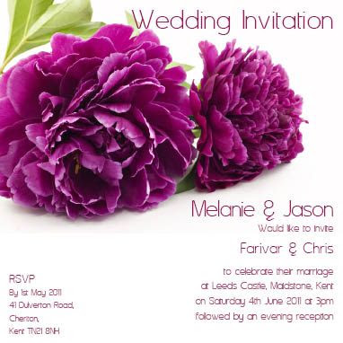 Purple Peonies 3 Flat Invitation