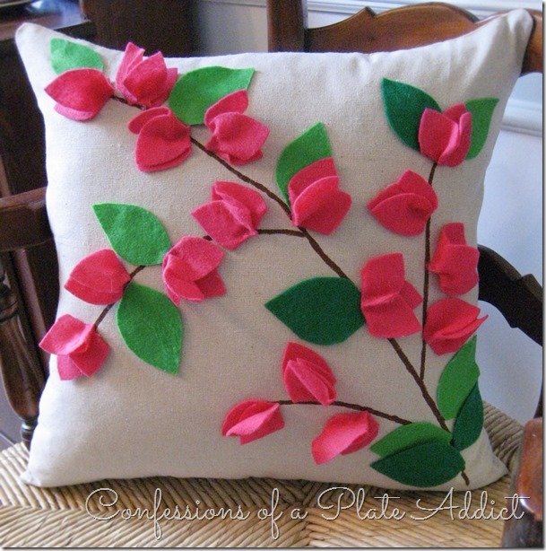CONFESSIONS OF A PLATE ADDICT'S POTTERY BARN Inspired No-Sew Bougainvillea Pillow
