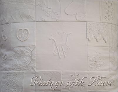 White linen and lace patchwork pillow White linen and lace patchwork pillow