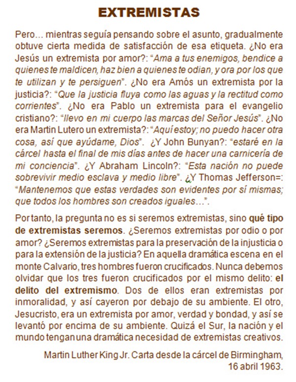 Extremistas Carta desde la cárcel de Birmingham Martin Luther King Jr. 16 abril 1963. .bmp