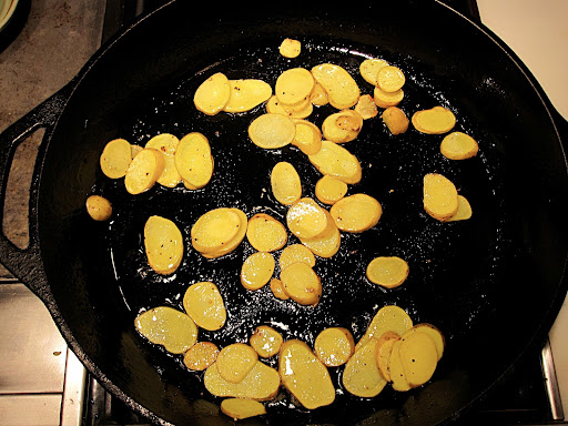 The potatoes went in first, with olive oil.