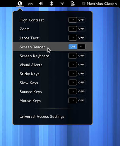 attivare o disattivare Screen Reader dal menu Accessibility