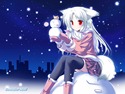 Konachan.com - 91627 christmas collar foxgirl inakoi kamishiro_mutsuki photoshop red_eyes santa_costume snow thighhighs white_hair