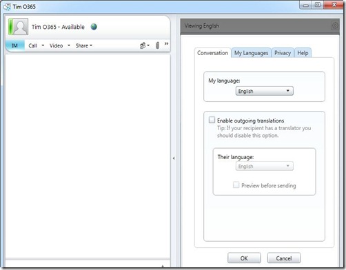 lync add-in - translator - settings