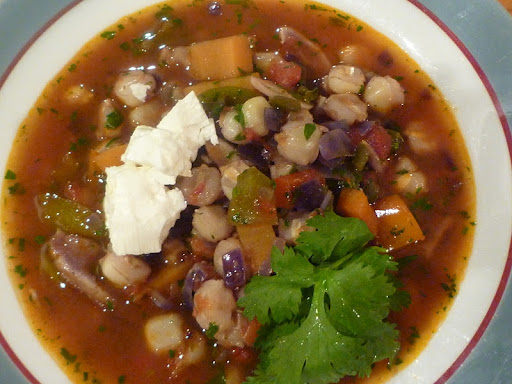 A bowl of Vegetarian Pozole