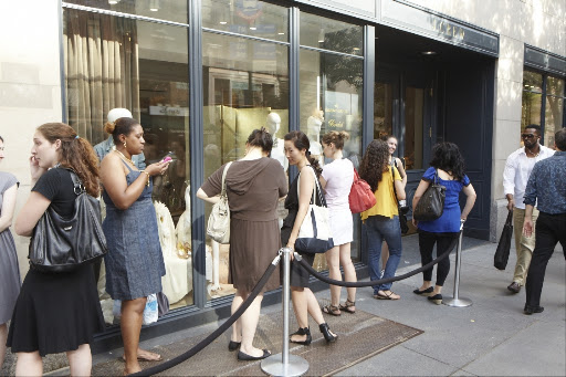 Just some of the brides waiting outside of the store for the party to begin on Wednesday night. Just some of the brides waiting outside of the store for the party to begin on Wednesday night.