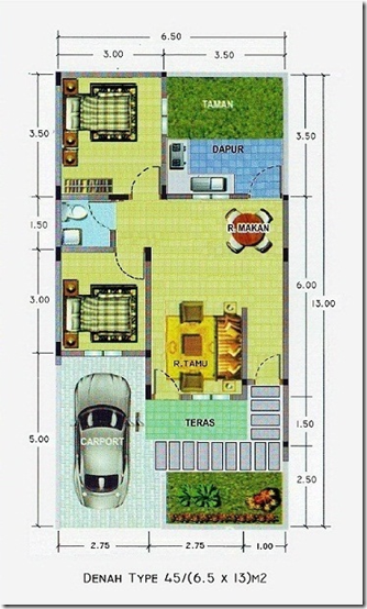 contoh desain denah rumah tipe 45
