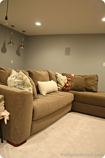 microfiber sectional in basement