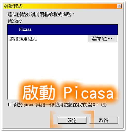 選擇 Picasa 來開啟連結