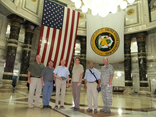 Governor Jay Nixon in the Al Faw Palace in Baghdad. From left: Nixon; Gov. Mike Rounds of South Dakota; Gov. Jim Douglas of Vermont; Gov. Tim Pawlenty of Minnesota; Gov. Deval Patrick of Massachusetts; and Gen. Craig McKinley, Chief of the National Guard Bureau. (Photo provided by Nixon's Office)