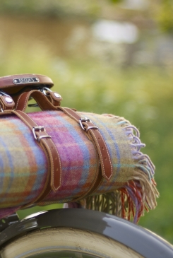 This beautiful lambswool picnic rug is made in Tipperary, Ireland. How sweet would it look strapped to a bicycle! (approximately $185, begbicycles.com) This beautiful lambswool picnic rug is made in Tipperary, Ireland. How sweet would it look strapped to a bicycle! (approximately $185, begbicycles.com)