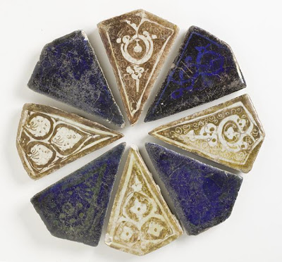 Tile Assemblage | Origin: Iran | Period: late 12th-early 13th century | Collection: The Madina Collection of Islamic Art, gift of Camilla Chandler Frost (M.2002.1.194a-h) | Type: Ceramic; Architectural element, Fritware, glazed and luster-painted, Diameter: 7 7/8 in. (20 cm)