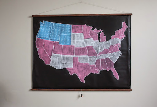 A map done in chalkboard is a great addition to your space, and it's a really nice way to record your travels for your guests to see. $120, etsy.com. A map done in chalkboard is a great addition to your space, and it's a really nice way to record your travels for your guests to see. $120, etsy.com.