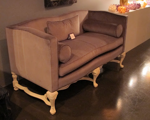 Isn't this little couch so sensual? The curves and hand-carved wood are almost regal in that mauve-y hue. Isn't this little couch so sensual? The curves and hand-carved wood are almost regal in that mauve-y hue.