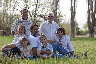 My family, son Keith at back with my husband Don and I, daughter Sandra and her husband Keith with Katie and Jack in front