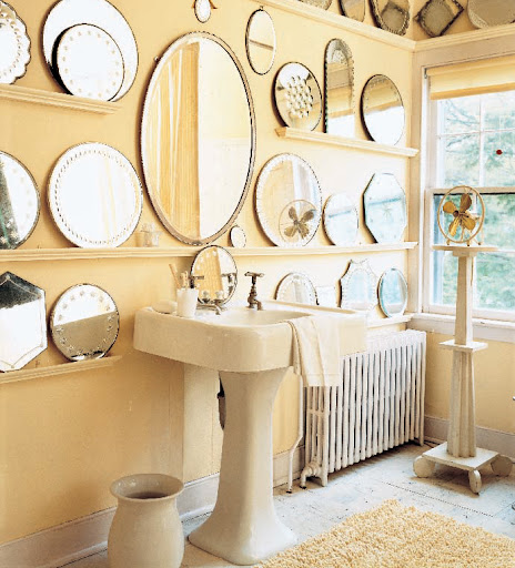 I love the use of several antique mirrors in this bathroom (image from MSL Special Issue 2007)