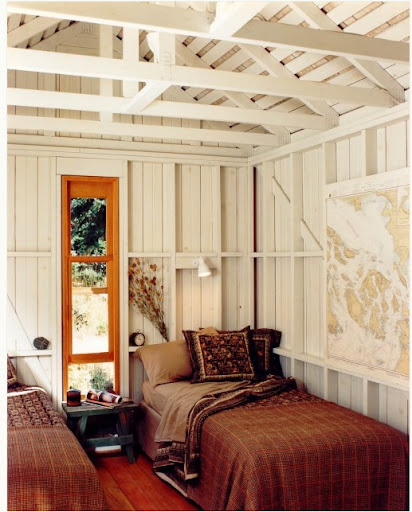This is truly a fabulous interior. I love the white painted beams and large map print. (houzz.com) This is truly a fabulous interior. I love the white painted beams and large map print. (houzz.com)
