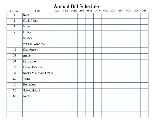 Bill Schedule