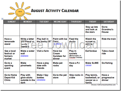 August Activity Calendar for Kids - Summer Bucket List made easy! August Activity Calendar for Kids - Summer Bucket List made easy!