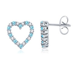 Round Aquamarine and Diamond Heart Earrings in 14K White Gold Round Aquamarine and Diamond Heart Earrings in 14K White Gold
