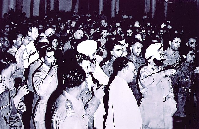 Pakistan-designate & Indian Military Officers gather together for a party on Aughst 6 1947, prior to India's independence & Pakistan's creation