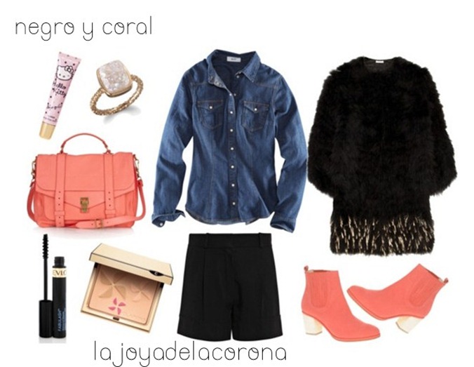 denim negro y coral denim negro y coral