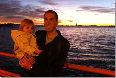 Staten Island Ferry, NYC skyline, and Statue of Liberty with the Godbys