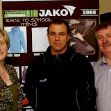 Edel Mc Dermott, Nicky Brujos of Jako Sports, and Eamon Mc Cafferty