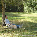 Brian and Sam taking a rest from yardwork.