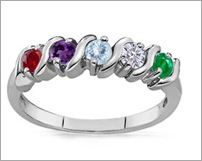 Five Stone Ring With Garnet, Amethyst, Aquamarine, Diamond, Emerald in 14k White Gold Five Stone Ring With Garnet, Amethyst, Aquamarine, Diamond, Emerald in 14k White Gold