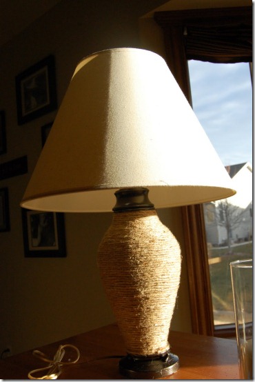 Lamp makeover--Glass/crystal table lamp base wrapped in jute