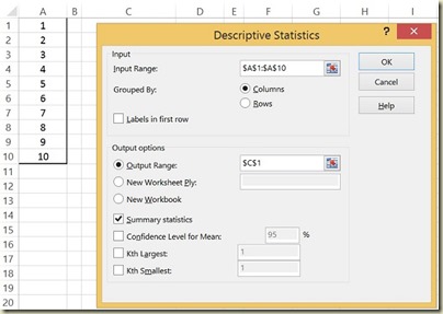 Variation in Excel - Descriptive Statistics - Variance