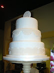 A wedding cake on display.