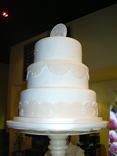 A wedding cake on display.