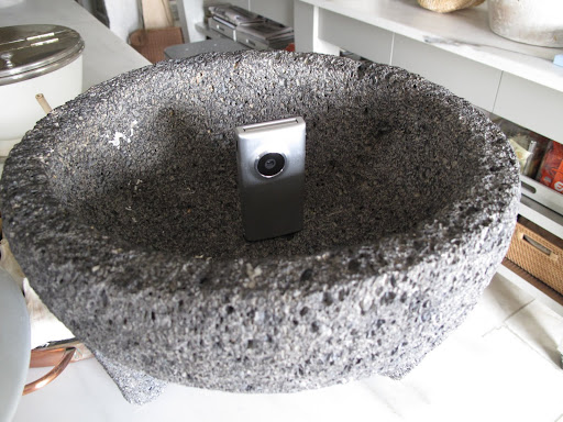 Camera placement is essential.  Hiding one in this molcajete will give us a great view of the walkie-talkie station.