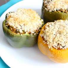 Cheesy Pumpkin Quinoa Stuffed Peppers