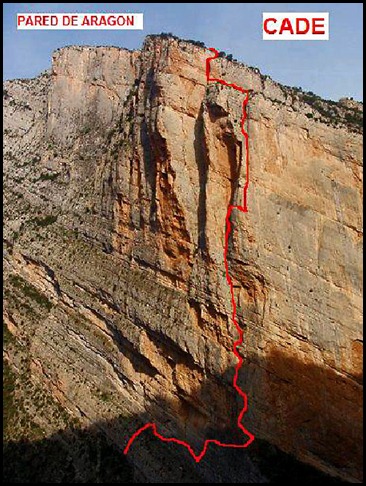 Mont-Rebei - Pared de Aragon - CADE 550m 6c (V  A0 Oblig) Itinerario